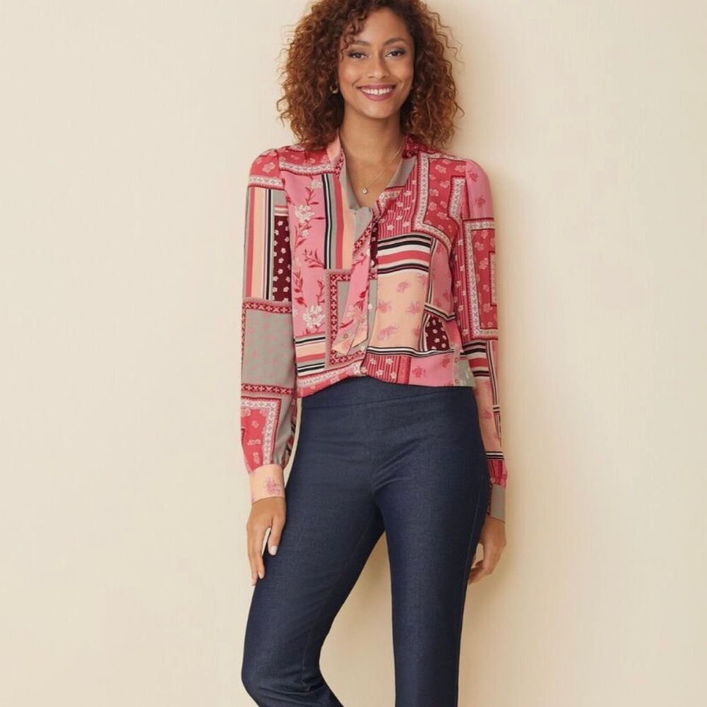 Talbots Patchwork Neck Tie Blouse - image 2